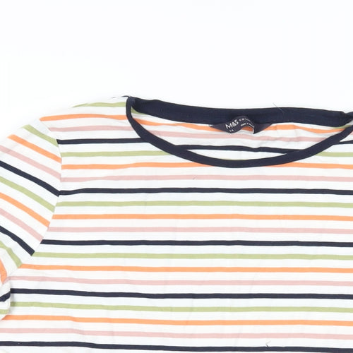 Marks and Spencer Womens Multicoloured Striped Cotton Basic T-Shirt Size 14 Crew Neck