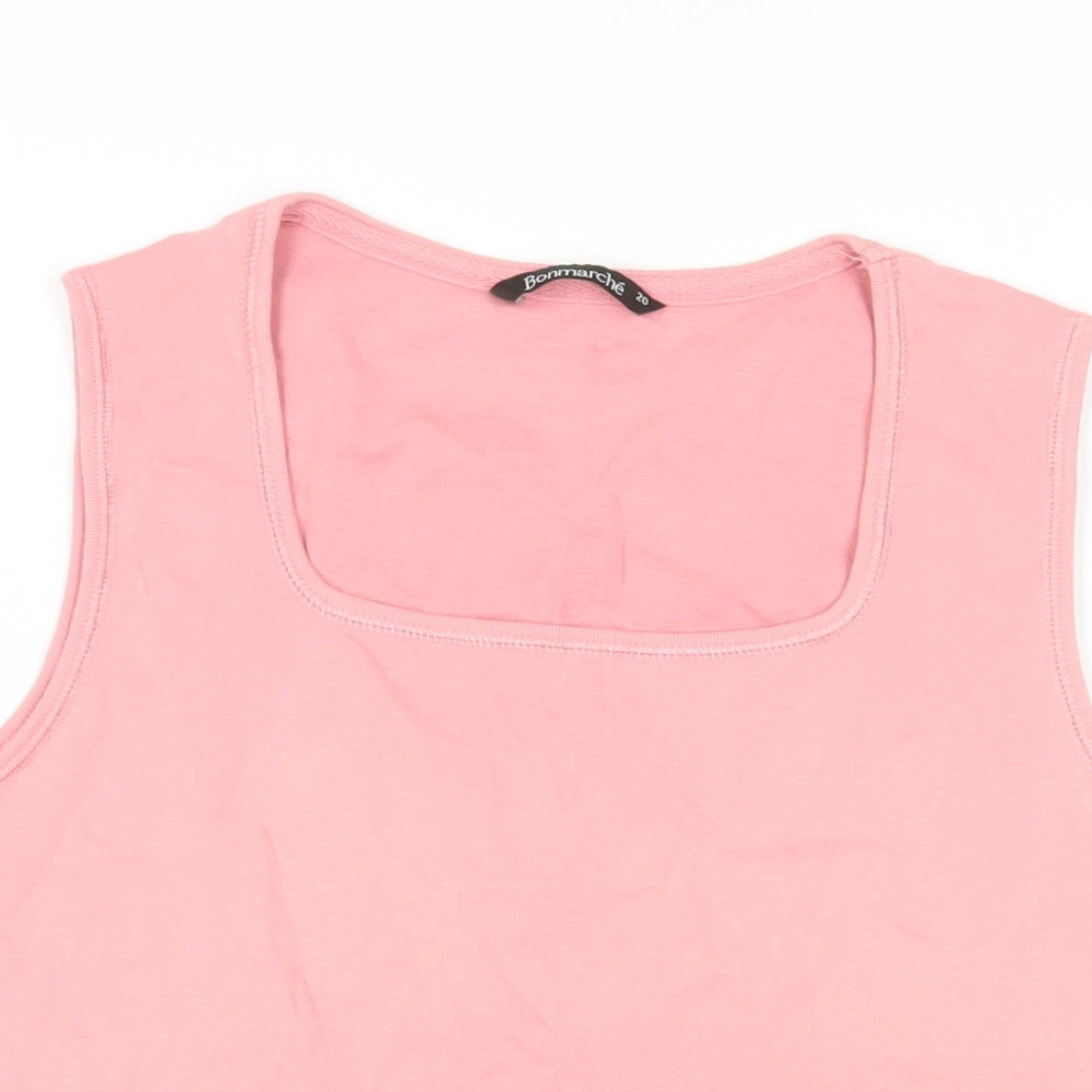 Bonmarché Womens Pink Cotton Basic Tank Size 20 Square Neck