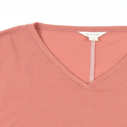 Per Una Womens Pink Polyester Basic T-Shirt Size 20 V-Neck - Contrasting Stitching