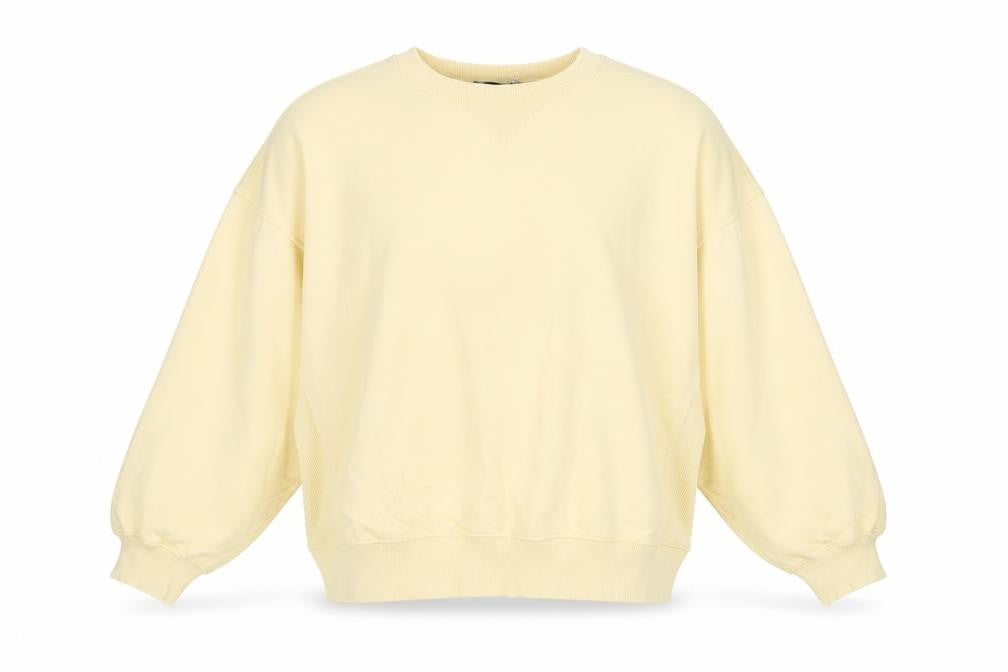 Front view of ASOS women’s yellow cotton pullover sweatshirt, size UK 8, pullover - oversized