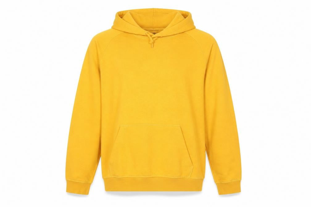 Front view of H&M women’s yellow cotton pullover hoodie, size S, pullover - pockets