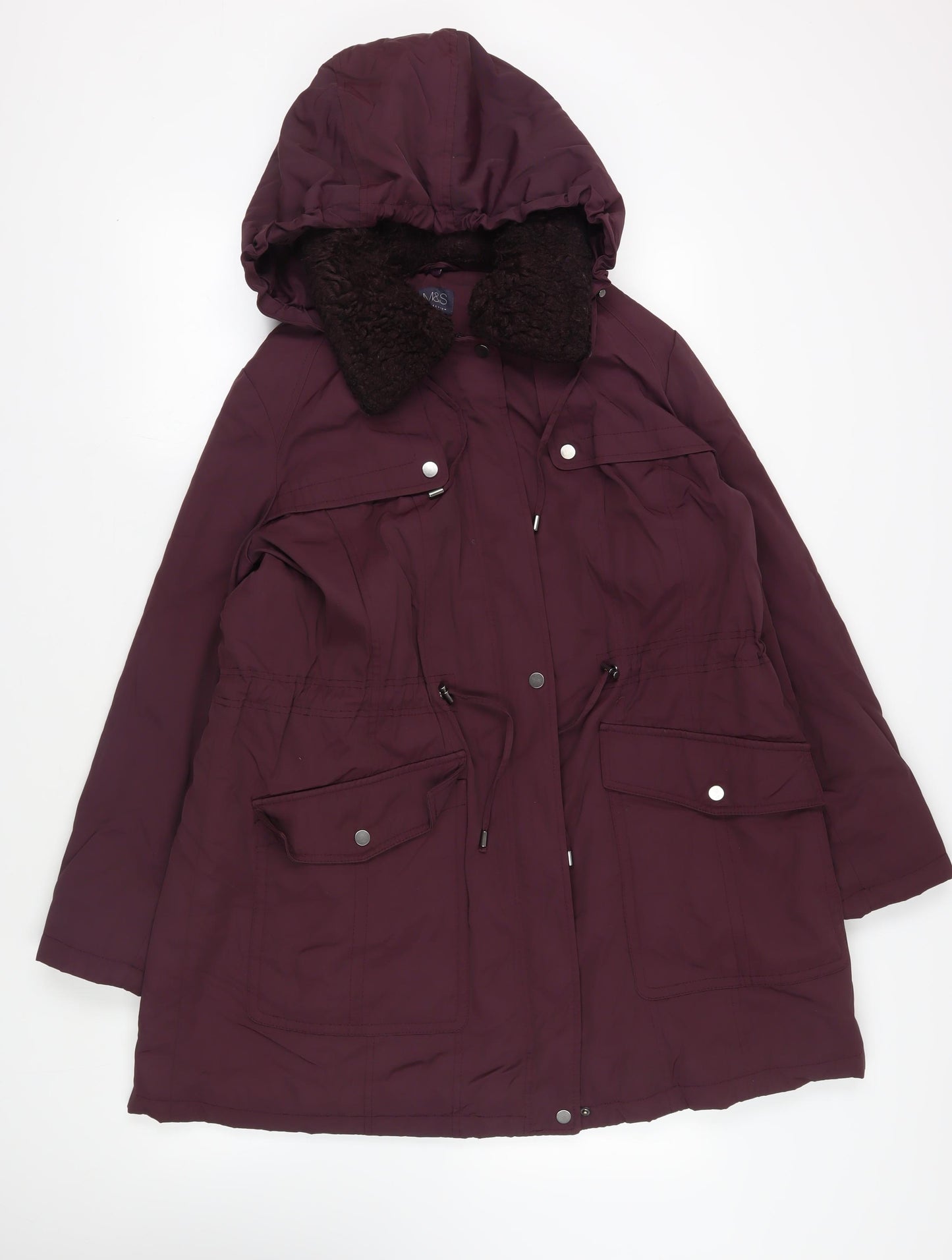 Marks and Spencer Womens Purple Parka Coat Size XL Zip - Hooded