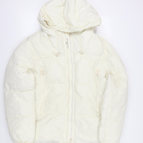 Zara Womens Ivory Puffer Jacket Jacket Size XL Zip - Hooded Zipped Pockets