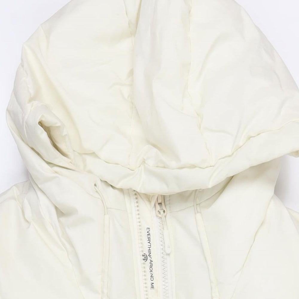 Zara Womens Ivory Puffer Jacket Jacket Size XL Zip - Hooded Zipped Pockets