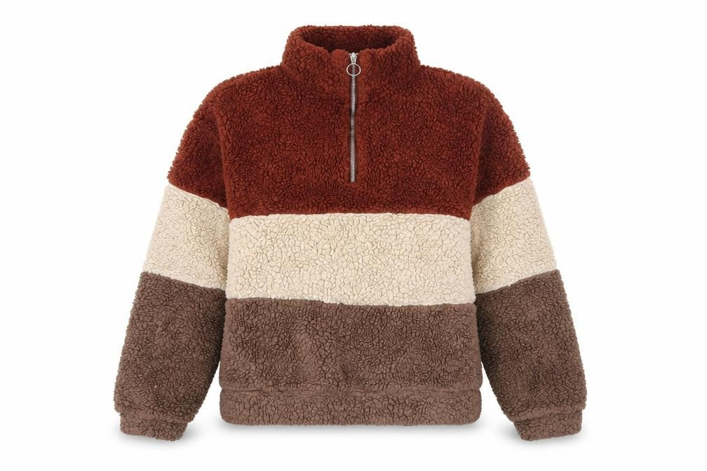 Front view of Dilvin women’s brown colourblock polyester pullover sweatshirt, size S, zip