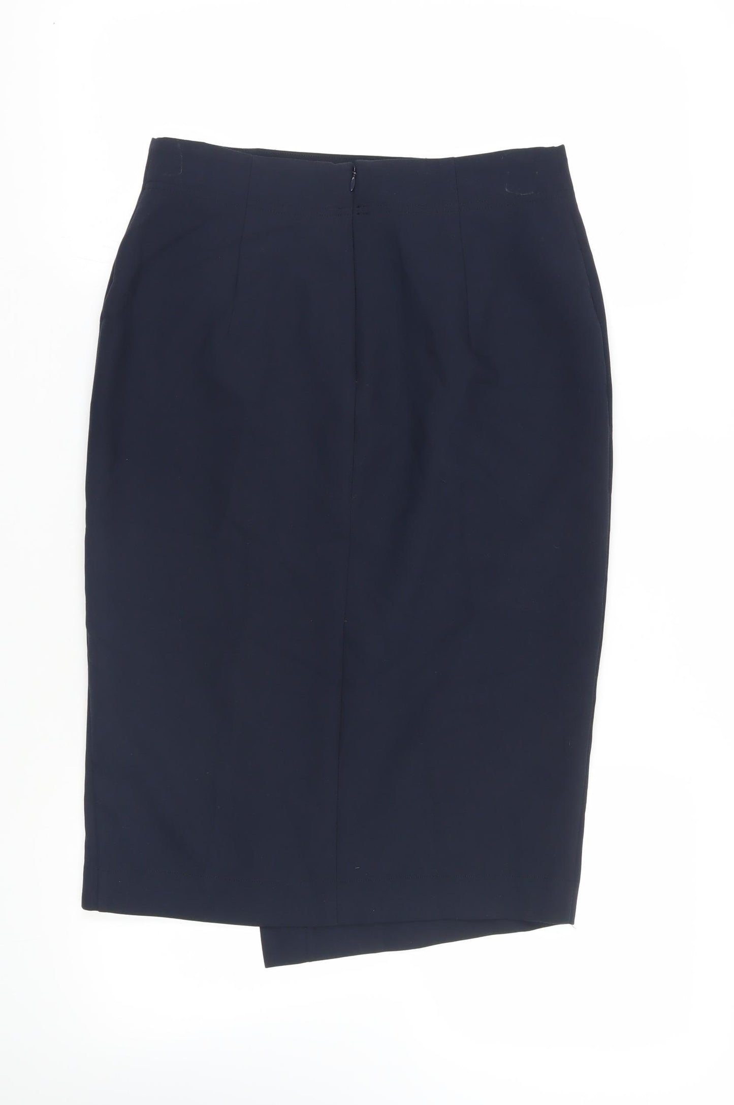 Marks and Spencer Womens Blue Polyester Straight & Pencil Skirt Size 12 Zip - Button Detail