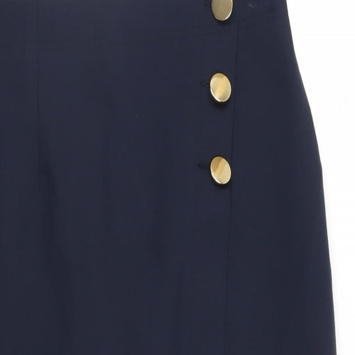 Marks and Spencer Womens Blue Polyester Straight & Pencil Skirt Size 12 Zip - Button Detail