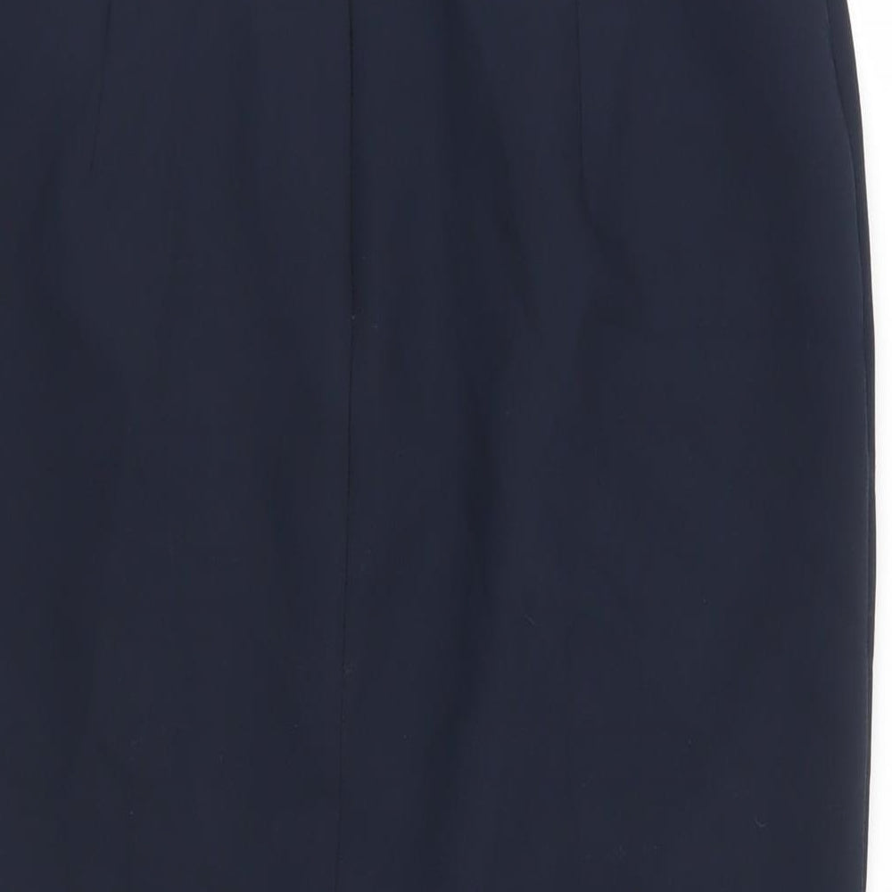 Marks and Spencer Womens Blue Polyester Straight & Pencil Skirt Size 12 Zip - Button Detail