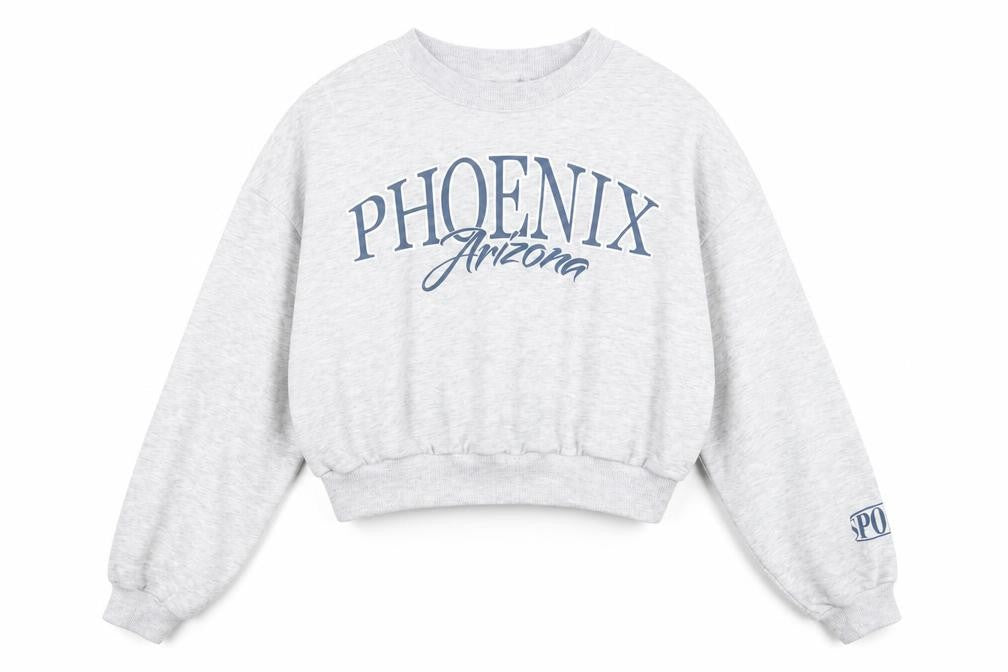 Front view of H&M girls’ grey cotton pullover sweatshirt, size 13-14, years pullover - phoenix arizona