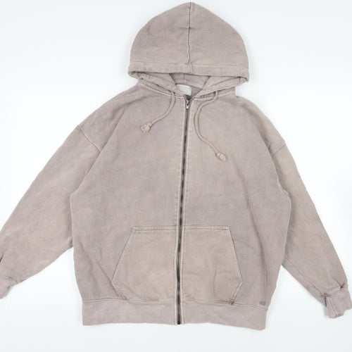Pull&Bear Mens Grey Cotton Full Zip Hoodie Size S - Pockets