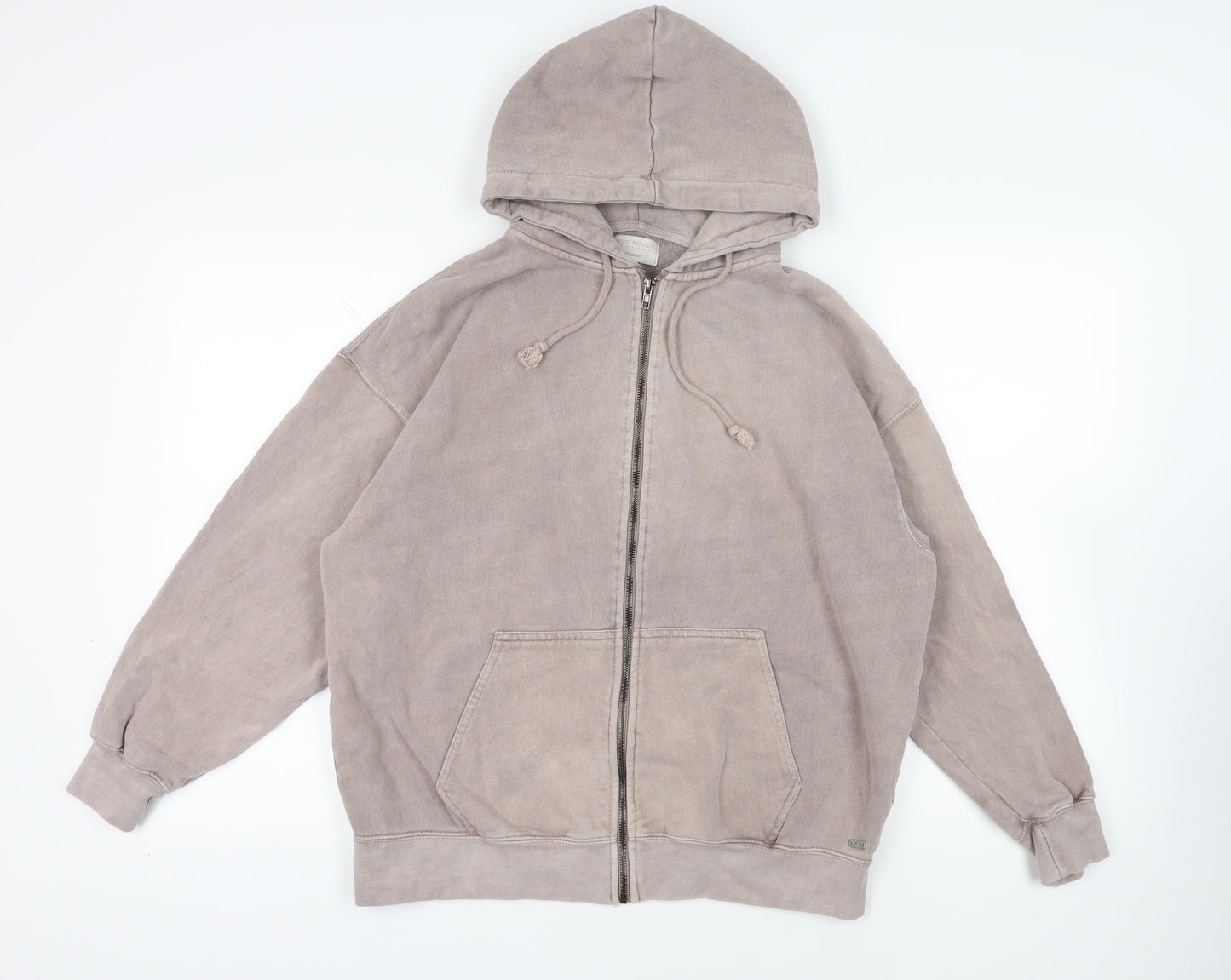 Pull&Bear Mens Grey Cotton Full Zip Hoodie Size S - Pockets