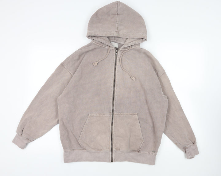 Pull&Bear Mens Grey Cotton Full Zip Hoodie Size S - Pockets
