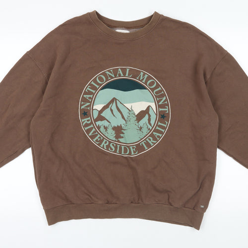 Pull&Bear Womens Brown Cotton Pullover Sweatshirt Size M Pullover - Mountains Trail