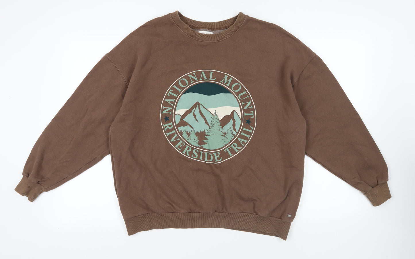 Pull&Bear Womens Brown Cotton Pullover Sweatshirt Size M Pullover - Mountains Trail