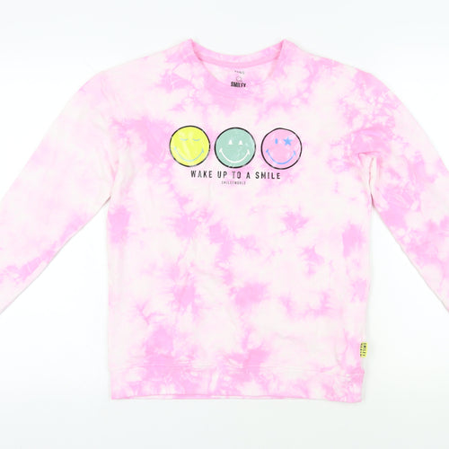 Marks and Spencer Girls Pink Geometric Cotton Pullover Sweatshirt Size 12-13 Years Pullover - Smiley World Tie-Dye