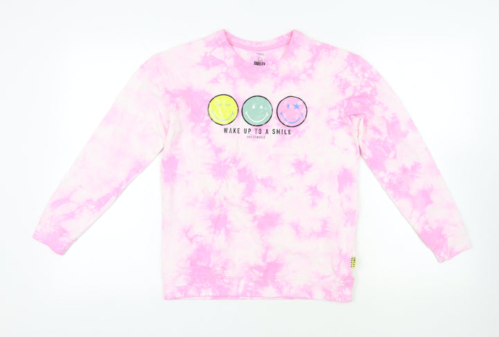 Marks and Spencer Girls Pink Geometric Cotton Pullover Sweatshirt Size 12-13 Years Pullover - Smiley World Tie-Dye