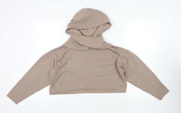 Zara Womens Beige Cotton Pullover Hoodie Size S Pullover - Cropped