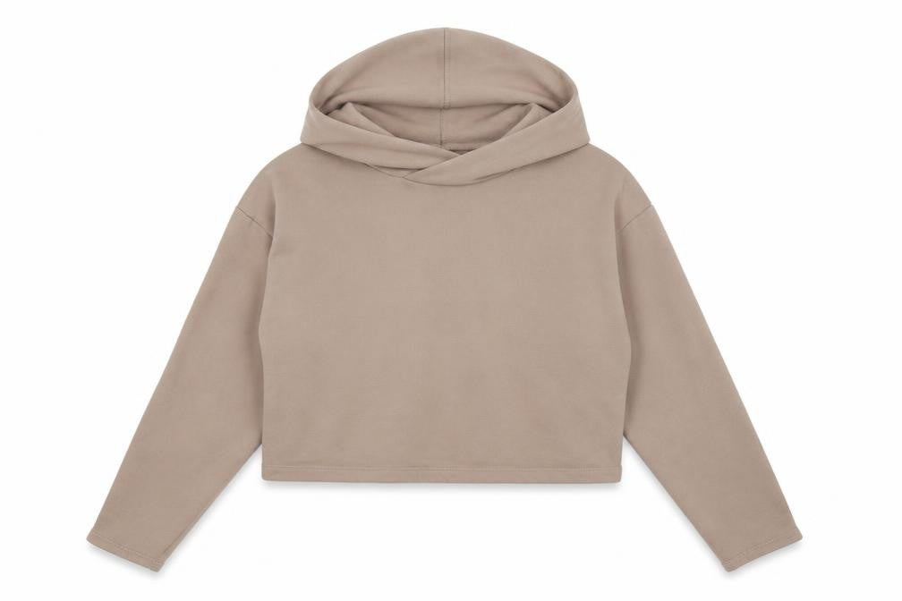 Front view of Zara women’s beige cotton pullover hoodie, size S, pullover - cropped