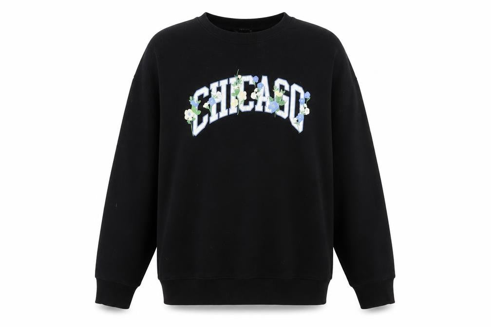 Front view of New Look women’s black cotton pullover sweatshirt, size M, pullover - chicago