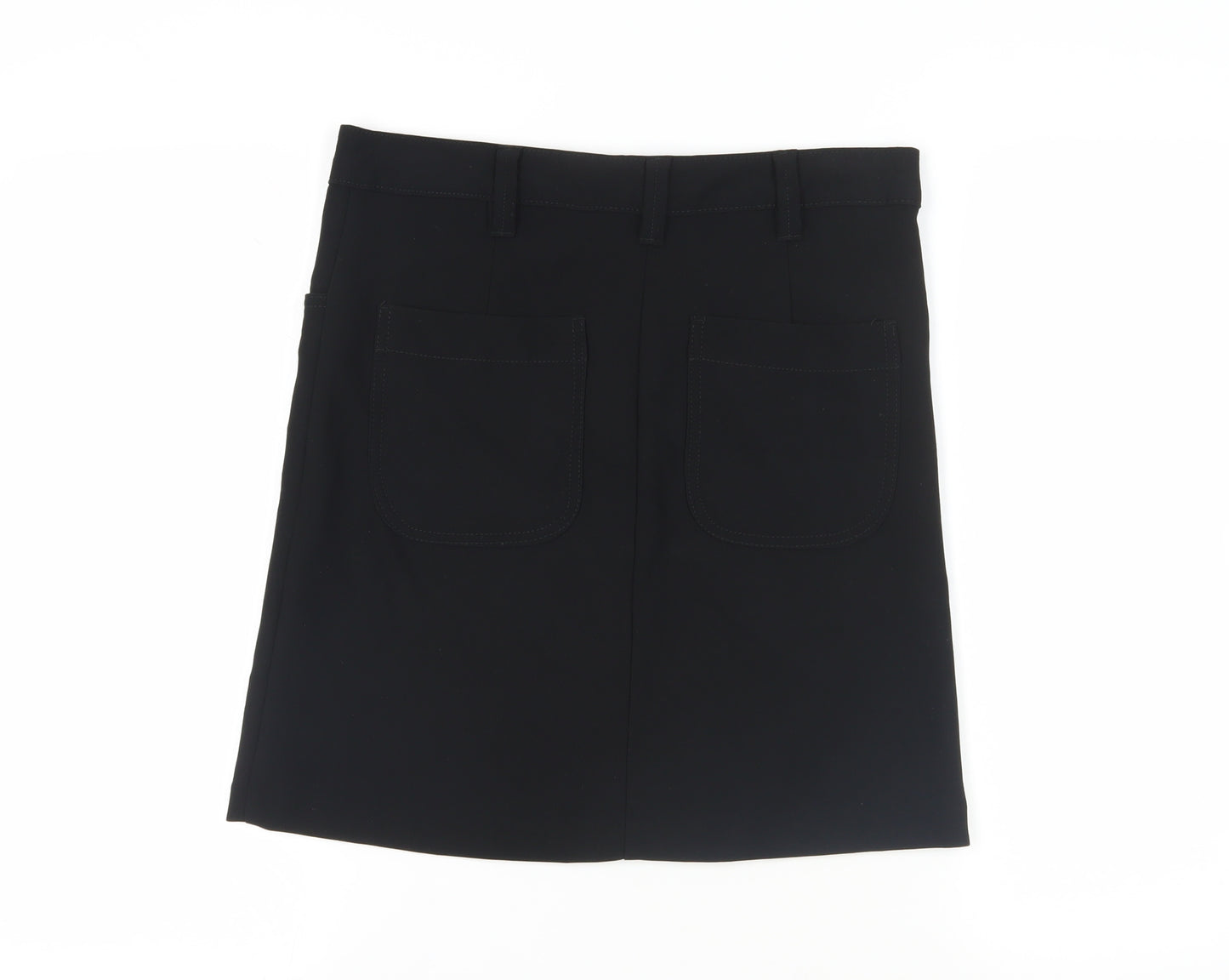 NEXT Womens Black Polyacrylate Fibre A-Line Skirt Size 10 Zip - Pockets