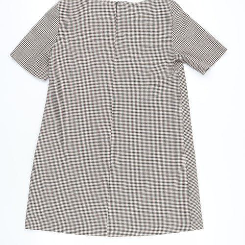 Zara Womens Brown Geometric Polyester Shift Size M Boat Neck Zip