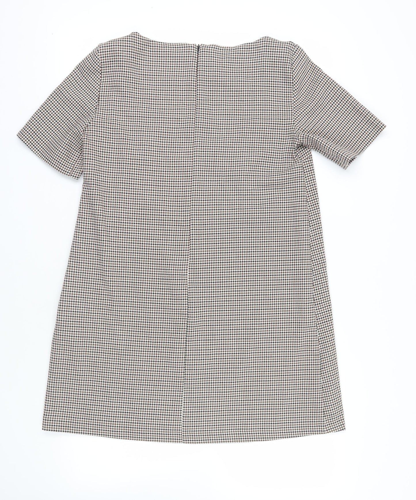 Zara Womens Brown Geometric Polyester Shift Size M Boat Neck Zip