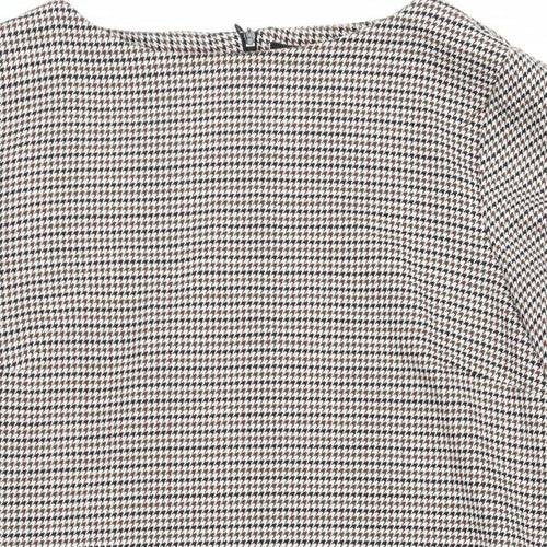 Zara Womens Brown Geometric Polyester Shift Size M Boat Neck Zip