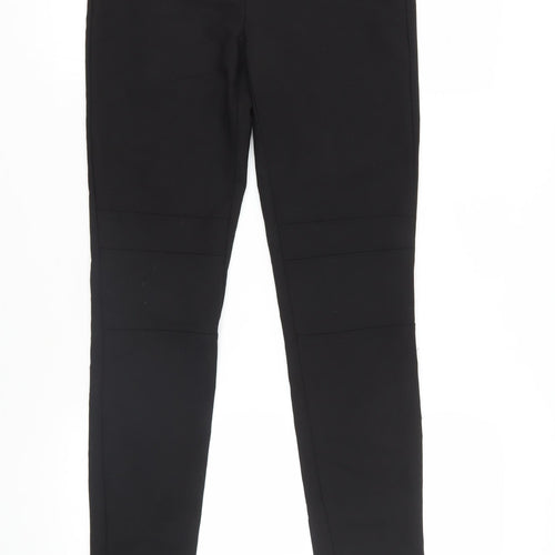 Zara Womens Black Cotton Trousers Size M L29 in Regular Zip - Zip Detail