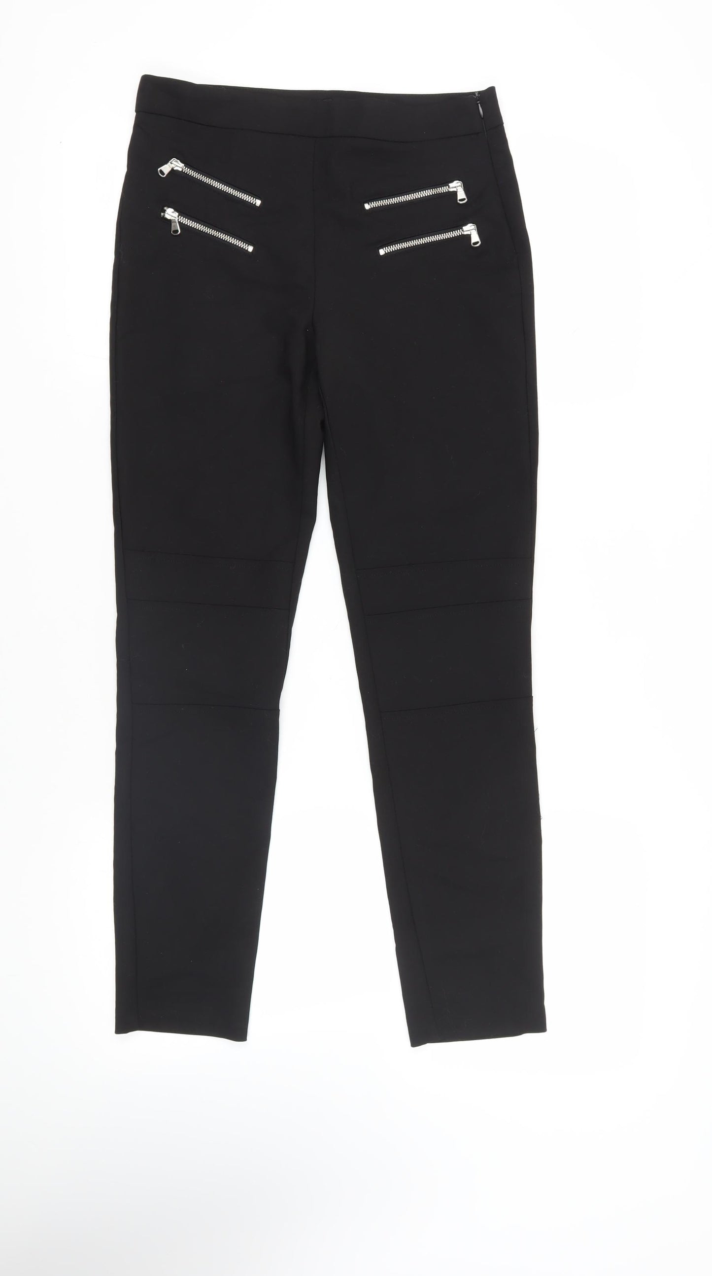 Zara Womens Black Cotton Trousers Size M L29 in Regular Zip - Zip Detail