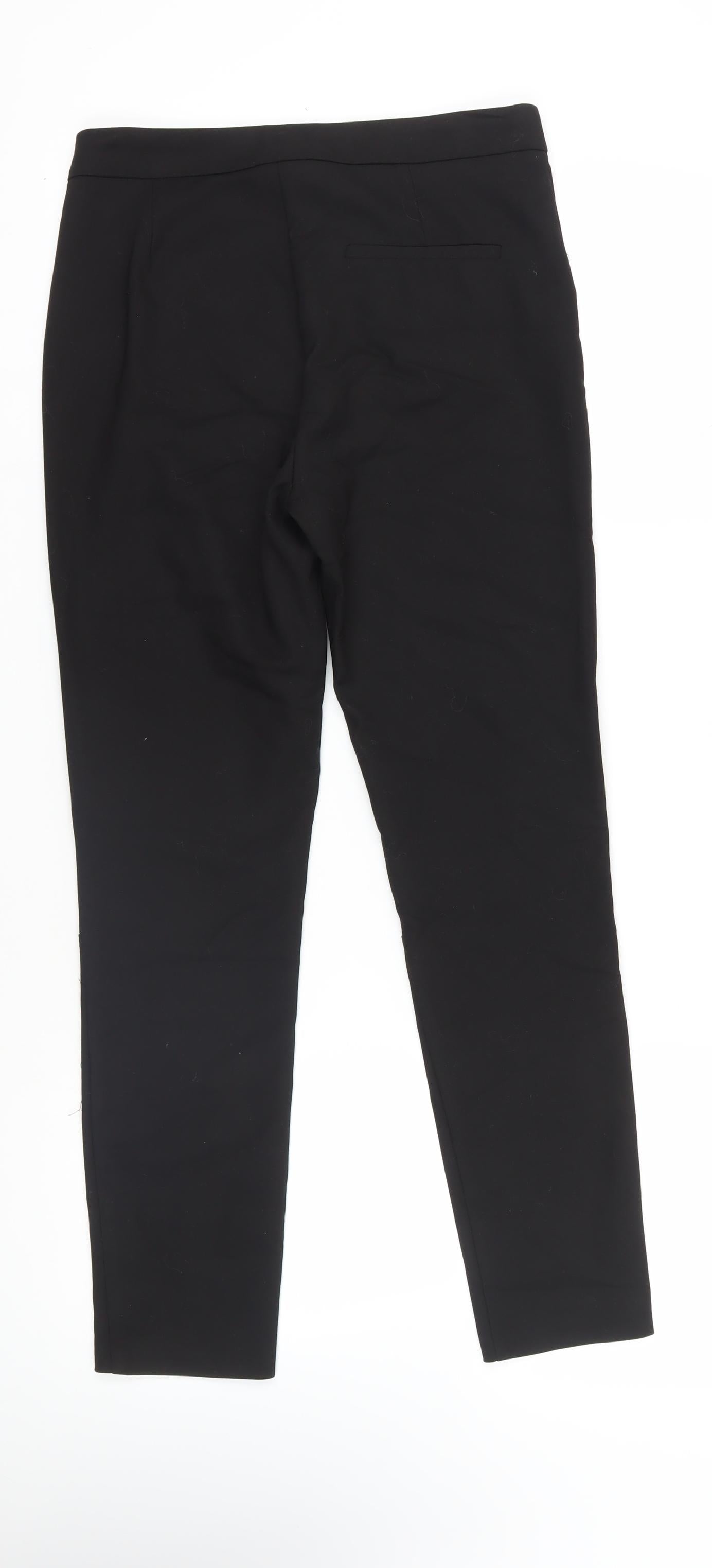 Zara Womens Black Cotton Trousers Size M L29 in Regular Zip - Zip Detail