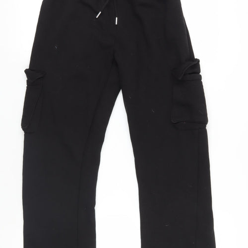 Boohoo Womens Black Cotton Jogger Trousers Size S L28 in Regular Drawstring - Elasticated Waist Cargo