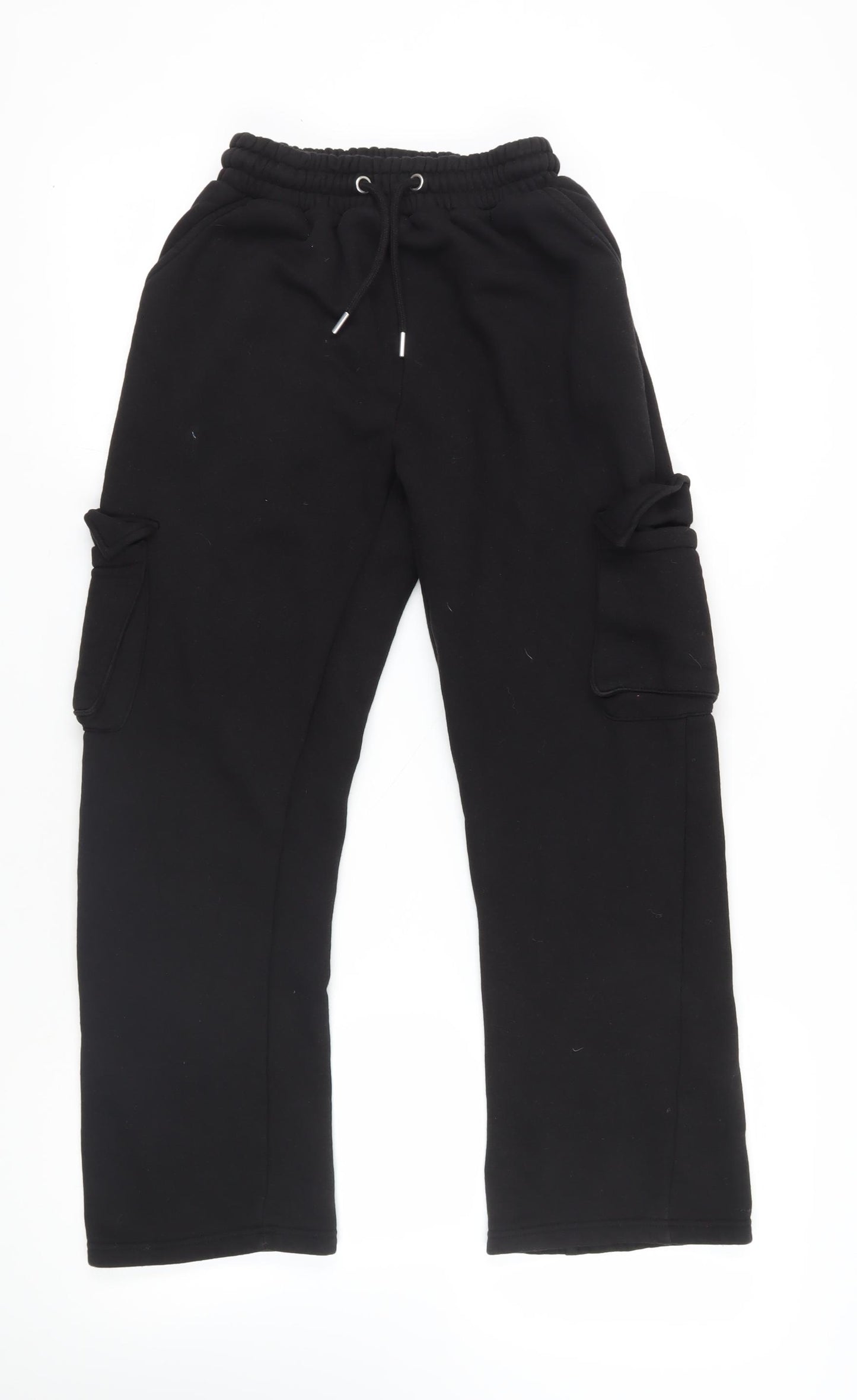 Boohoo Womens Black Cotton Jogger Trousers Size S L28 in Regular Drawstring - Elasticated Waist Cargo