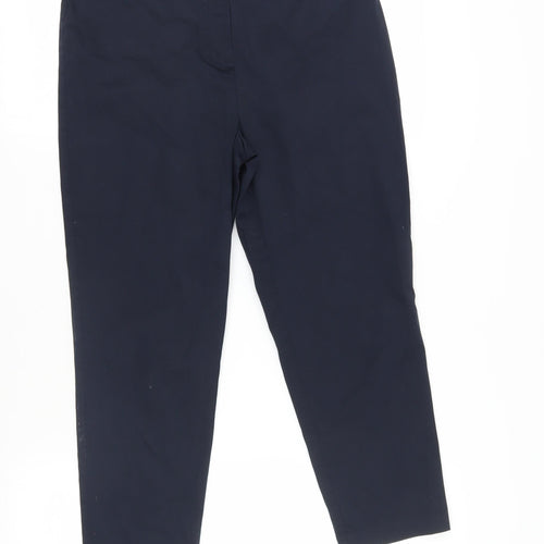 Marks and Spencer Womens Blue Cotton Chino Trousers Size 12 L25 in Regular Zip - Short Lenght