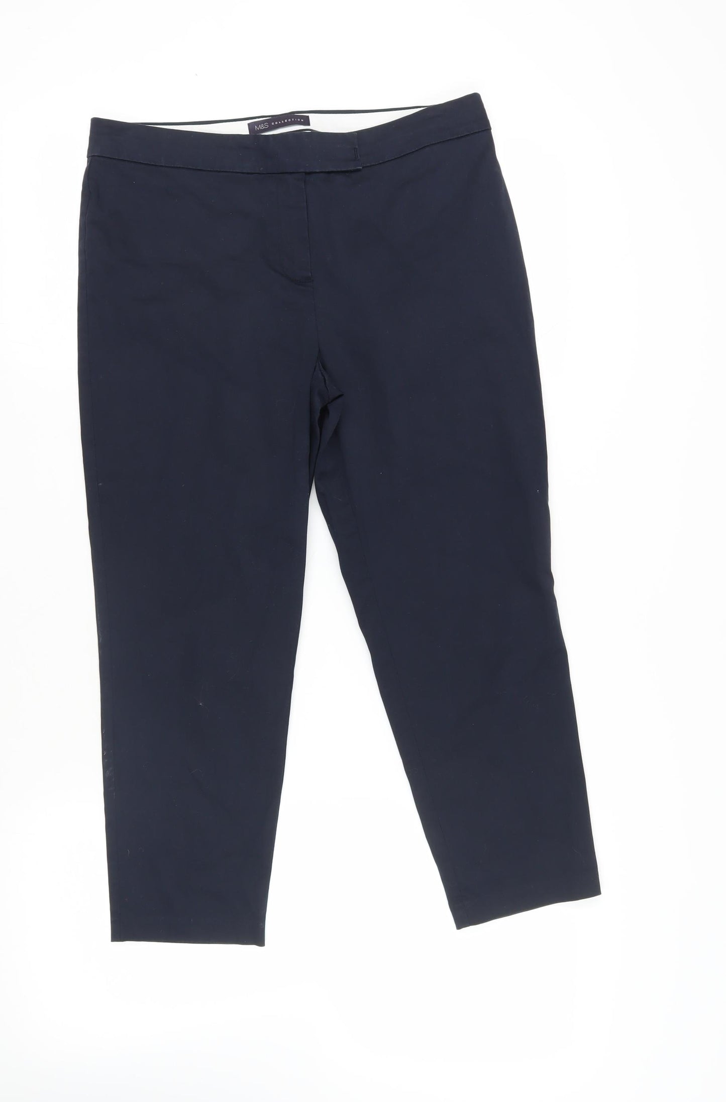 Marks and Spencer Womens Blue Cotton Chino Trousers Size 12 L25 in Regular Zip - Short Lenght