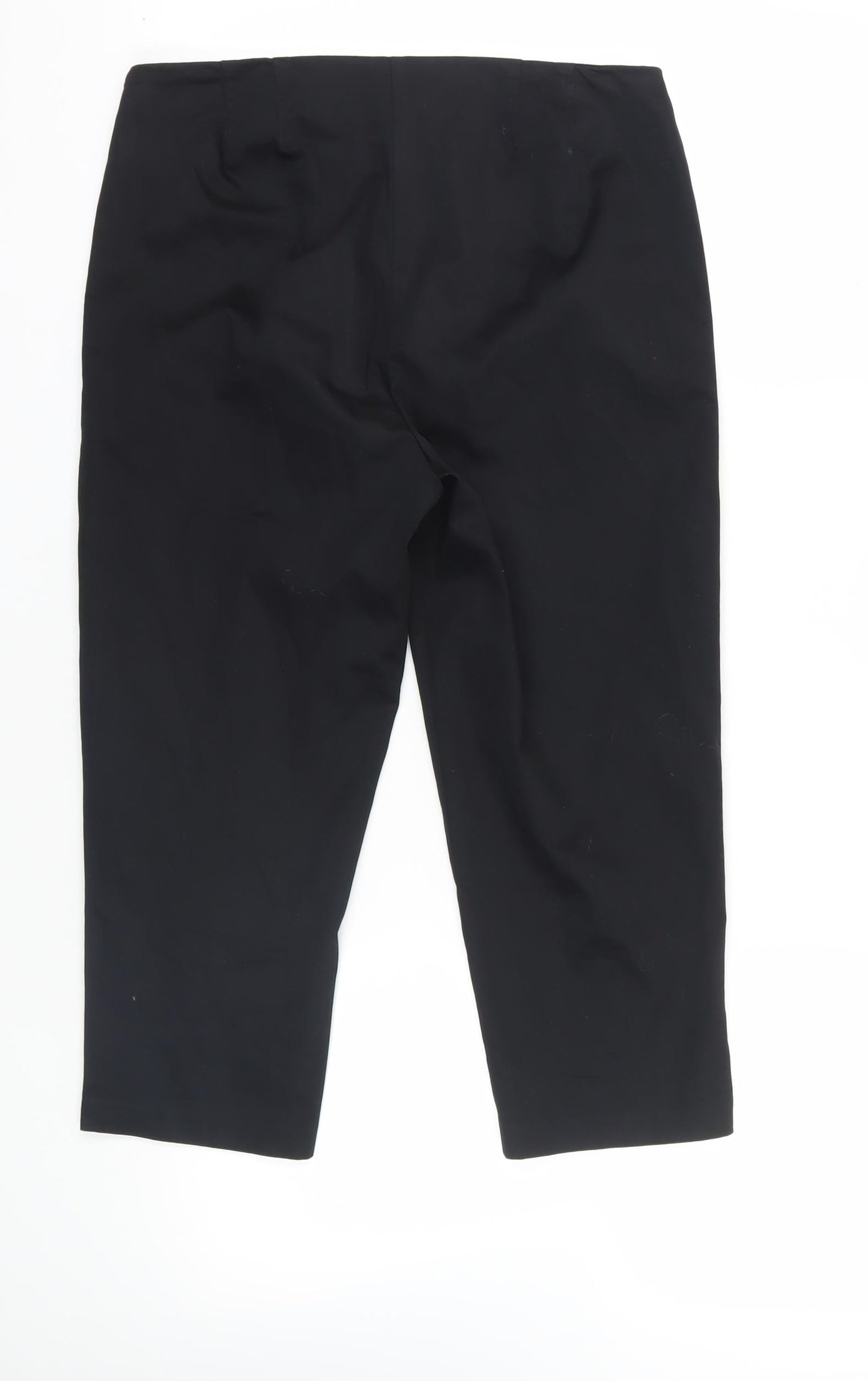 Marks and Spencer Womens Black Cotton Cropped Trousers Size 12 L21 in Regular Zip