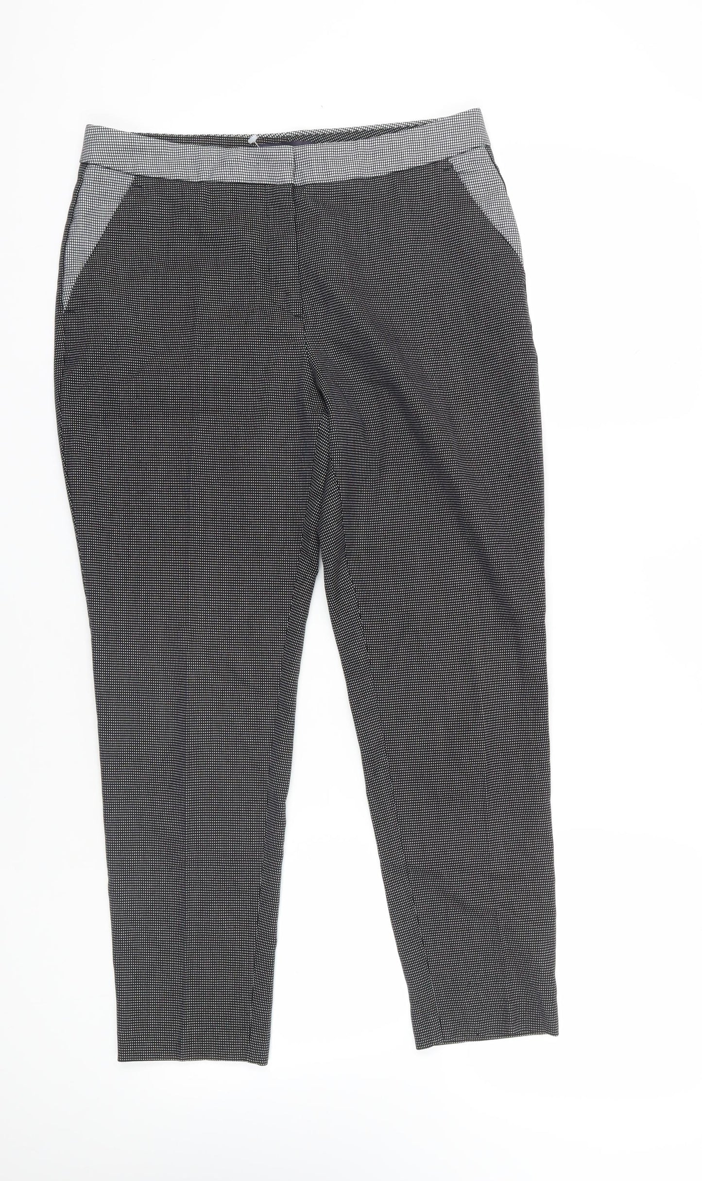 Marks and Spencer Womens Black Geometric Polyester Chino Trousers Size 12 L26 in Regular Zip