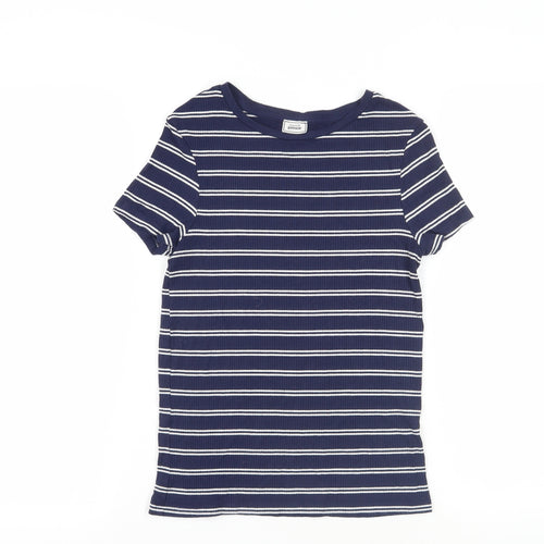 Pimkie Womens Blue Striped Cotton Basic T-Shirt Size S Crew Neck - Ribbed