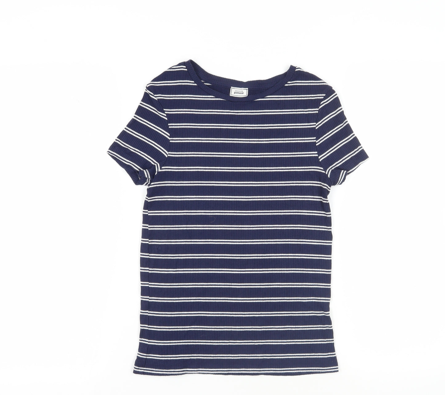 Pimkie Womens Blue Striped Cotton Basic T-Shirt Size S Crew Neck - Ribbed