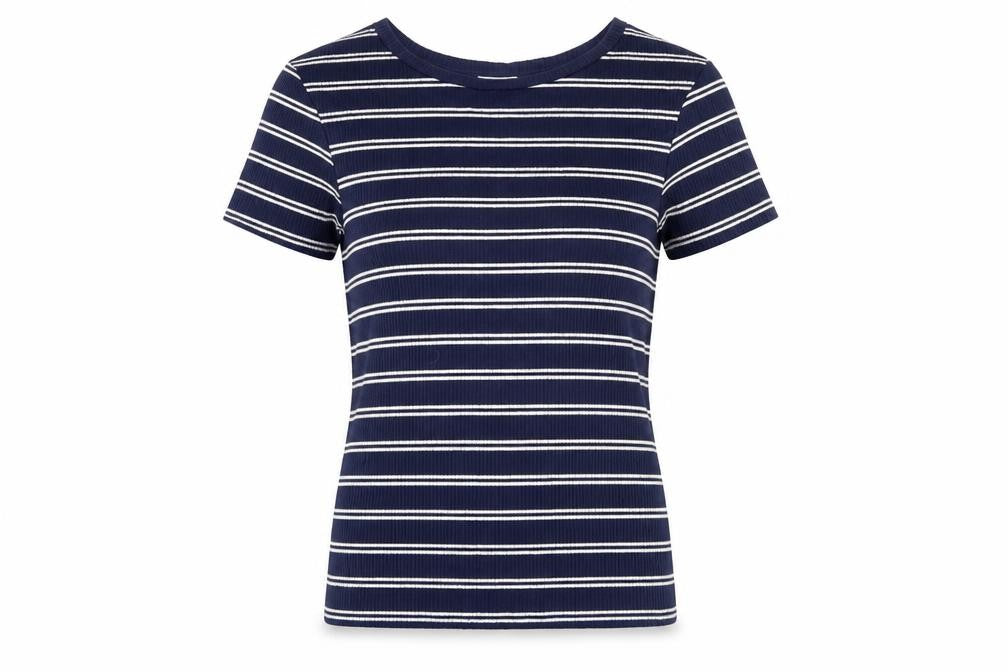 Pimkie Womens Blue Striped Cotton Basic T-Shirt Size S Crew Neck - Ribbed