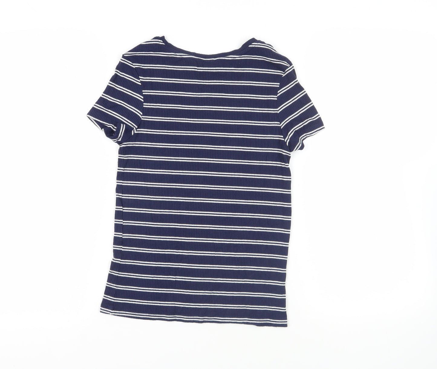 Pimkie Womens Blue Striped Cotton Basic T-Shirt Size S Crew Neck - Ribbed