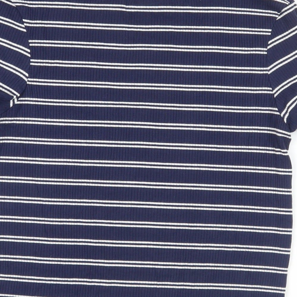 Pimkie Womens Blue Striped Cotton Basic T-Shirt Size S Crew Neck - Ribbed