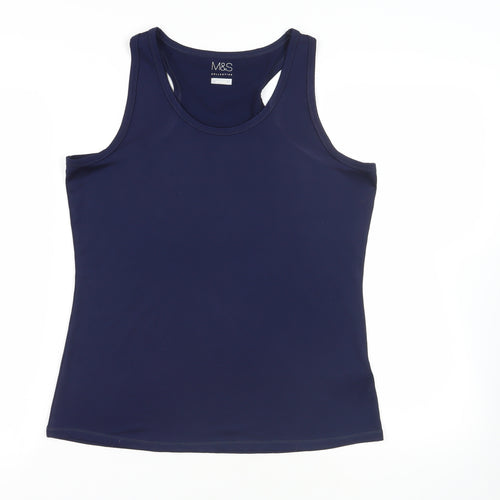 Marks and Spencer Womens Blue Polyester Basic Tank Size 16 Round Neck Pullover - Gym Workout Running