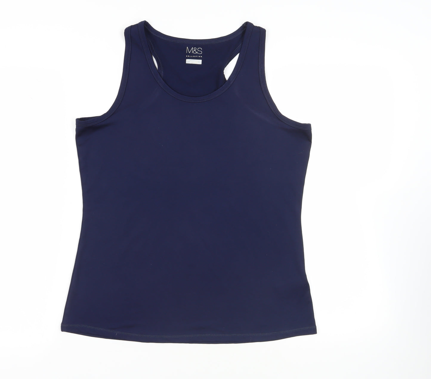 Marks and Spencer Womens Blue Polyester Basic Tank Size 16 Round Neck Pullover - Gym Workout Running
