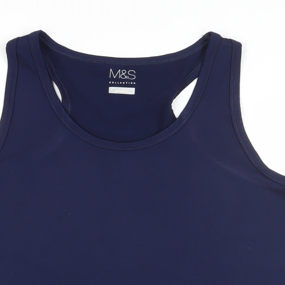 Marks and Spencer Womens Blue Polyester Basic Tank Size 16 Round Neck Pullover - Gym Workout Running