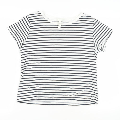 H&M Womens White Striped Cotton Basic T-Shirt Size M Crew Neck