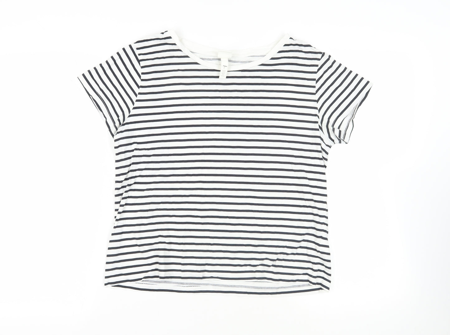 H&M Womens White Striped Cotton Basic T-Shirt Size M Crew Neck