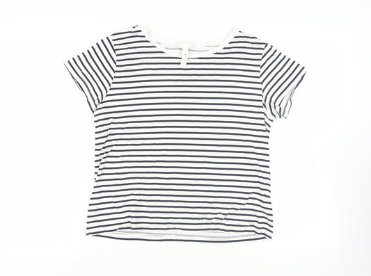 H&M Womens White Striped Cotton Basic T-Shirt Size M Crew Neck