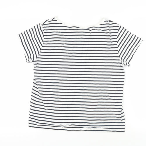 H&M Womens White Striped Cotton Basic T-Shirt Size M Crew Neck