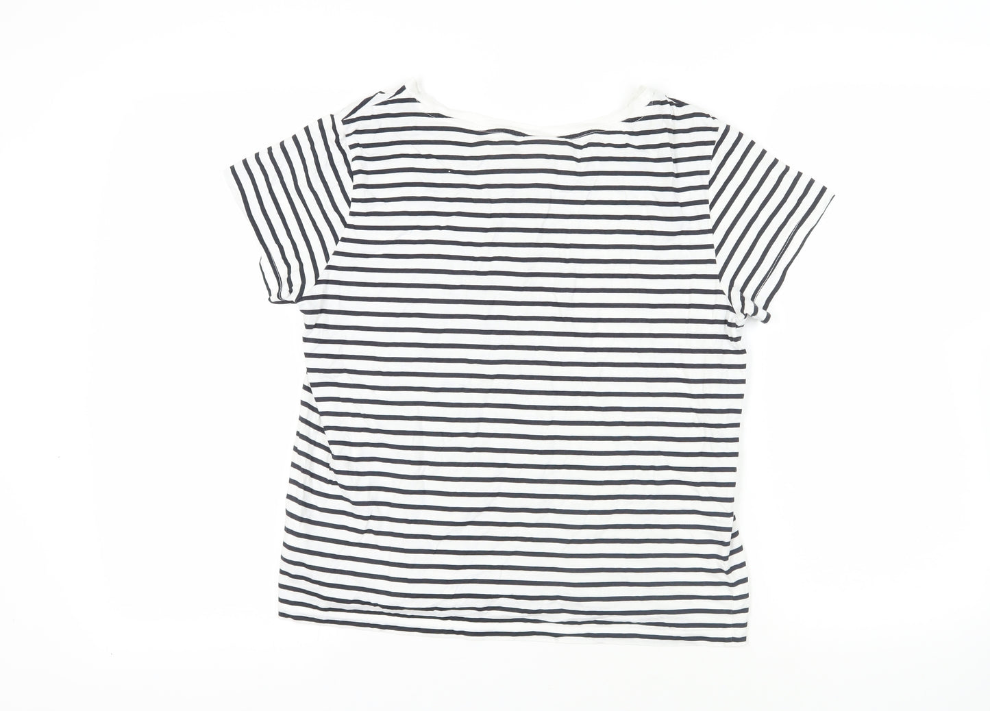 H&M Womens White Striped Cotton Basic T-Shirt Size M Crew Neck