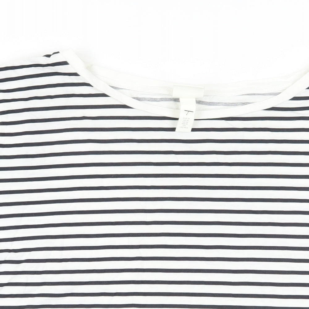 H&M Womens White Striped Cotton Basic T-Shirt Size M Crew Neck